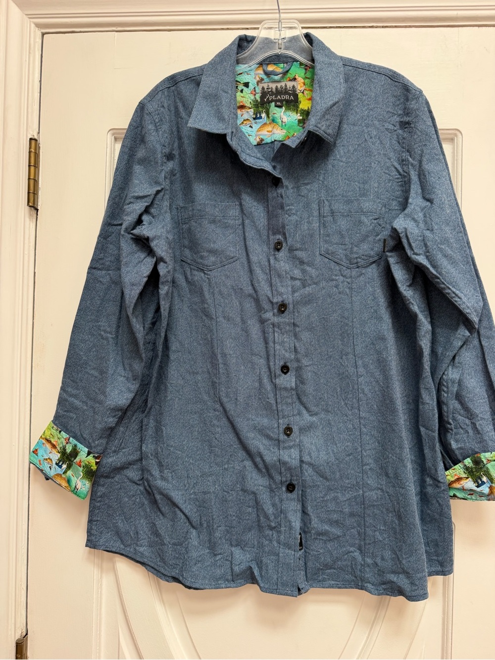 Pladra Cascade Button-Down Shirt with Printed Collar & Cuffs XL